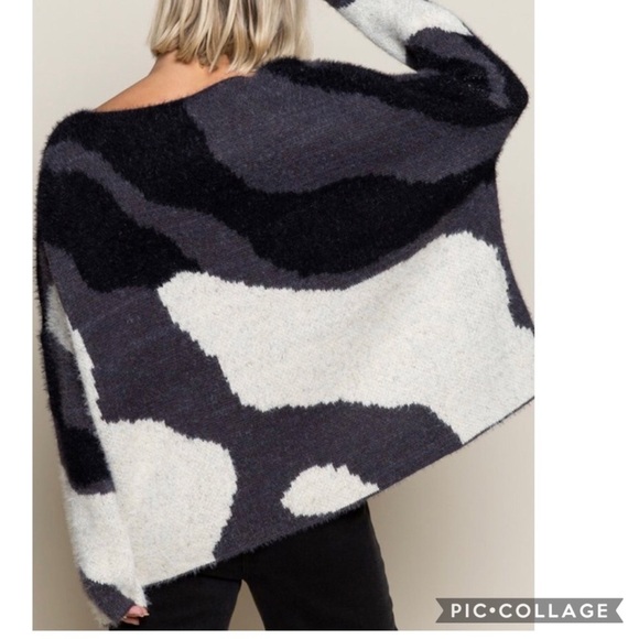 SALE!! Gray, Black & White Abstract Winter Sweater - Picture 4 of 7